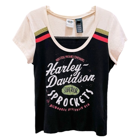 Harley Davidson Black and Cream Short Sleeve T-shirt 2X - Picture 1 of 6